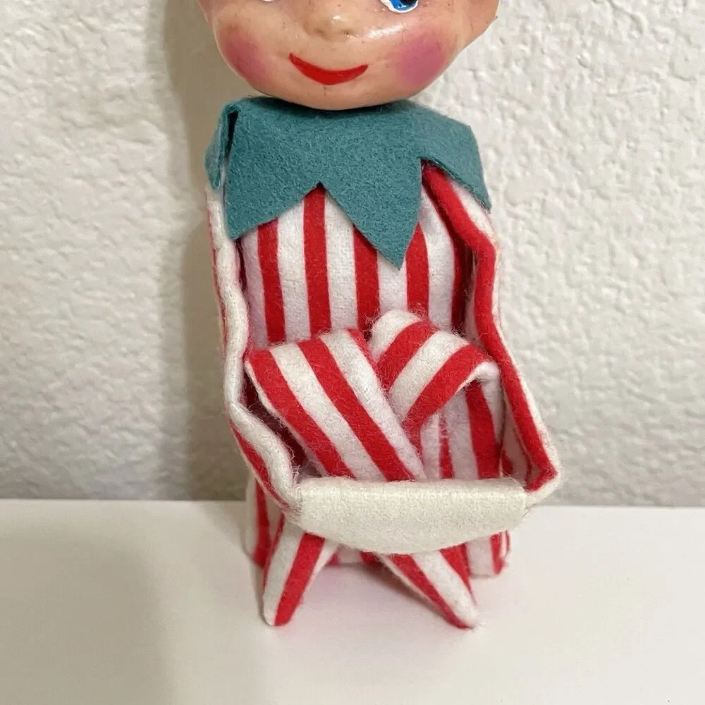 Vintage Knee Hugger Elf Pixie Doll Christmas Ornaments Rubber Face Lot of 2